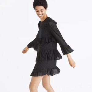 Madewell Black Eyelet Waterlily Ruffle Whimsigoth Romantic Mini Dress Size 12